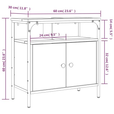 vidaXL Ντουλάπι Νιπτήρα Μπάνιου Καπνιστή Δρυς 60x30x60cm Επεξ. Ξύλο