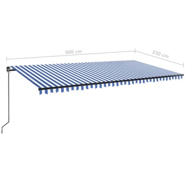 vidaXL Τέντα Συρόμενη Χειροκίνητη Μπλε / Λευκό 600x350 εκ.