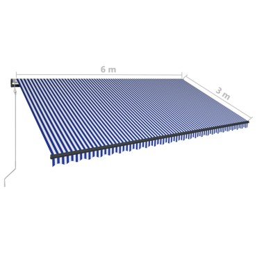 vidaXL Τέντα με Αισθητήρα Ανέμου & LED Μπλε / Λευκή 600 x 300 εκ.