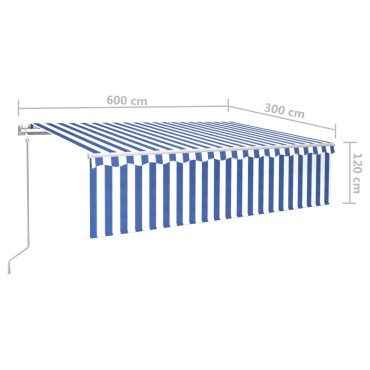 vidaXL Τέντα Αυτόματη με Σκίαστρο/LED/Αισθ. Ανέμου Μπλε/Λευκό 6 x 3 μ.