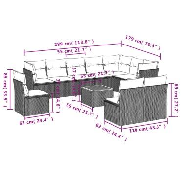 vidaXL Σαλόνι Κήπου 11 τεμ. Γκρι από Συνθετικό Ρατάν με Μαξιλάρια 55x55cm