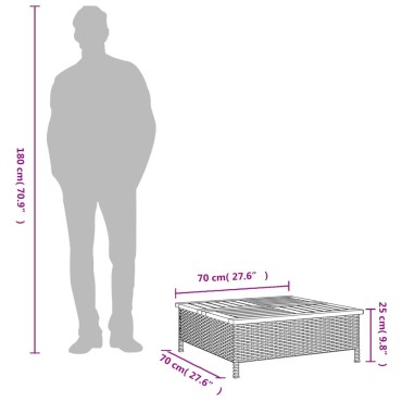 vidaXL Τραπέζι Κήπου Γκρι 70x70x25cm από Ρατάν και Ξύλο Ακακίας 1 τεμ.