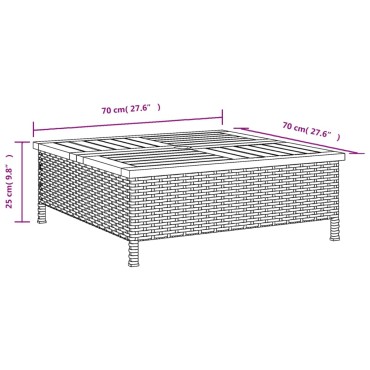 vidaXL Τραπέζι Κήπου Γκρι 70x70x25cm από Ρατάν και Ξύλο Ακακίας 1 τεμ.