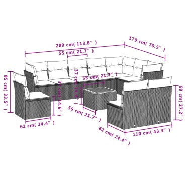 vidaXL Σαλόνι Κήπου Σετ 11 τεμ. Μαύρο Συνθετικό Ρατάν με Μαξιλάρια 55x55cm