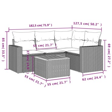 vidaXL Σετ Καναπέ Κήπου 5 τεμ. Μαύρο Συνθετικό Ρατάν με Μαξιλάρια 55x55cm