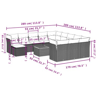 vidaXL Σαλόνι Κήπου 13 τεμ. Γκρι από Συνθετικό Ρατάν με Μαξιλάρια 55x55cm