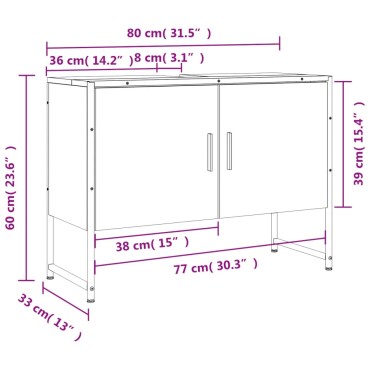 vidaXL Ντουλάπι Μπάνιου Νιπτήρα Καπνιστή Δρυς 80x33x60cm Επεξ. Ξύλο