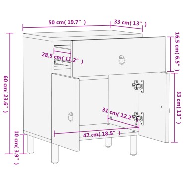 vidaXL Κομοδίνο 50x33x60cm από Μασίφ Ξύλο Μάνγκο 1 τεμ.