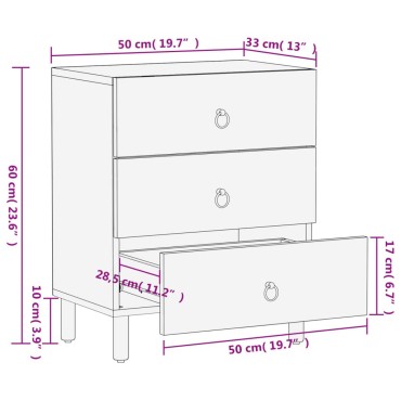 vidaXL Κομοδίνο 50x33x60cm από Μασίφ Ξύλο Μάνγκο 1 τεμ.