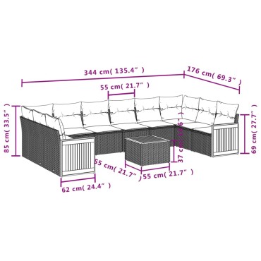 vidaXL Σαλόνι Κήπου Σετ 11 τεμ. Μπεζ Συνθετικό Ρατάν με Μαξιλάρια 55x55cm