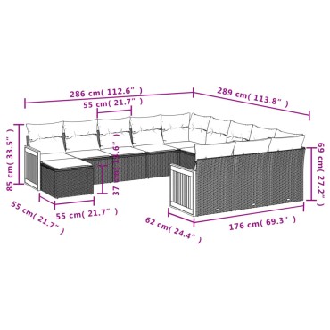 vidaXL Σαλόνι Κήπου Σετ 12 τεμ. Μπεζ Συνθετικό Ρατάν με Μαξιλάρια 55x55cm