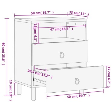 vidaXL Κομοδίνο 50x33x60cm από Μασίφ Ξύλο Μάνγκο 1 τεμ.