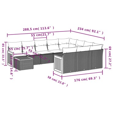 vidaXL Σαλόνι Κήπου Σετ 11 τεμ. Μπεζ Συνθετικό Ρατάν με Μαξιλάρια 55x55cm