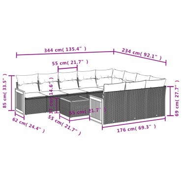 vidaXL Σαλόνι Κήπου Σετ 11 τεμ. Μαύρο Συνθετικό Ρατάν με Μαξιλάρια 55x55cm