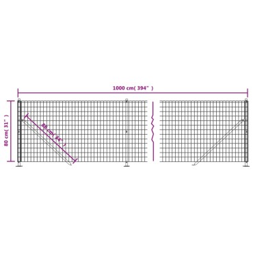 vidaXL Συρματόπλεγμα Περίφραξης Ανθρακί 0,8x10 μ. με Βάσεις Φλάντζα