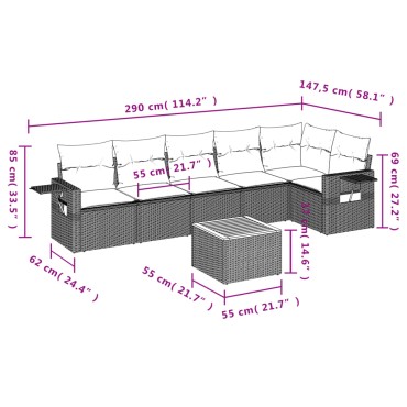 vidaXL Καναπές Σετ 7 τεμ. Μαύρο Συνθετικό Ρατάν με Μαξιλάρια 55x55cm