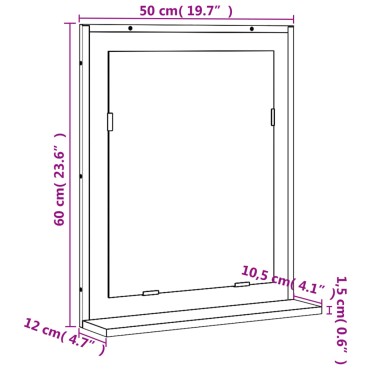 vidaXL Καθρέφτης Μπάνιου με Ράφι Sonoma Δρυς 50x12x60cm Μοριοσανίδα