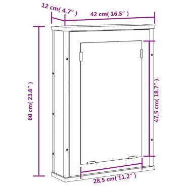 vidaXL Καθρέφτης Μπάνιου Ντουλάπι Γκρι Sonoma 42x12x60cm Επεξ. Ξύλο