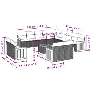 vidaXL Σαλόνι Κήπου Σετ 14 τεμ. με Μαξιλάρια Μπεζ Συνθετικό Ρατάν 55x55cm