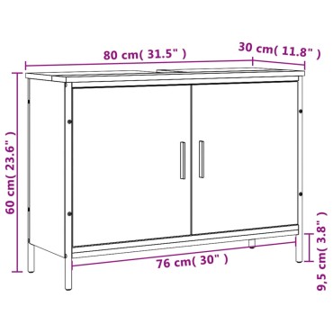 vidaXL Ντουλάπι Νιπτήρα Μπάνιου Καπνιστή Δρυς 80x30x60cm Επεξ. Ξύλο