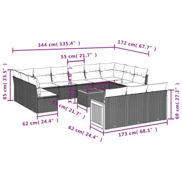 vidaXL Σαλόνι Κήπου Σετ 14 τεμ. με Μαξιλάρια Μπεζ Συνθετικό Ρατάν 55x55cm