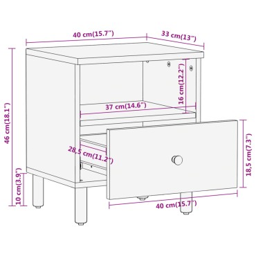 vidaXL Κομοδίνο 40x33x46cm από Μασίφ Ξύλο Μάνγκο 1 τεμ.