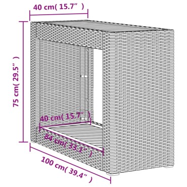 vidaXL Τραπέζι Κήπου με Ξύλινη Επιφάνεια Γκρι 100x40x75cm Συνθ. Ρατάν 1 τεμ.