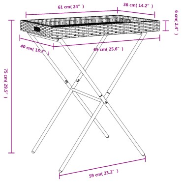 vidaXL Τραπέζι Δίσκος Πτυσσόμενο Γκρι 65x40x75cm Συνθετικό Ρατάν 1 τεμ.