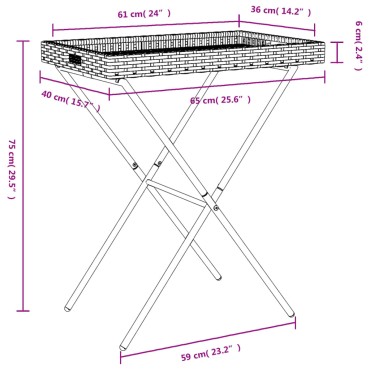 vidaXL Τραπέζι Δίσκος Πτυσσόμενο Μαύρο 65x40x75cm Συνθετικό Ρατάν 1 τεμ.