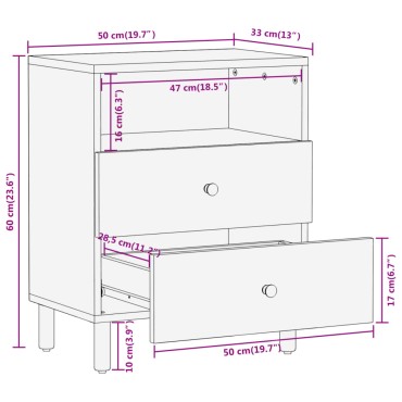 vidaXL Κομοδίνο 50x33x60cm από Μασίφ Ξύλο Μάνγκο 1 τεμ.