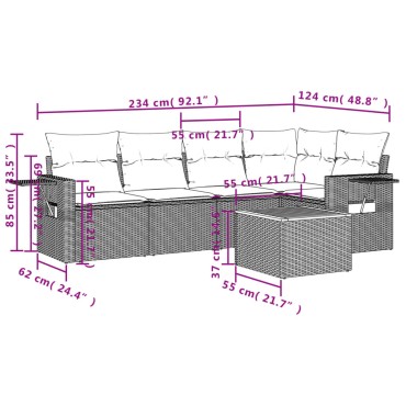 vidaXL Καναπές Κήπου 6 τεμ. Μαύρο από Συνθετικό Ρατάν με Μαξιλάρια 55x55cm