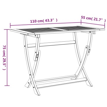 vidaXL Τραπέζι Κήπου Πτυσσόμενο 110x55x75cm Μασίφ Ξύλο Ακακίας 1 τεμ.