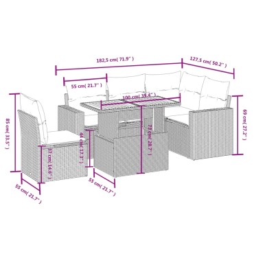 vidaXL Καναπές Κήπου 6 τεμ. Μαύρο από Συνθετικό Ρατάν με Μαξιλάρια 55x55cm