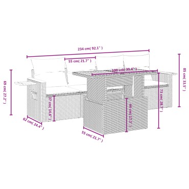 vidaXL Σετ Καναπέ Κήπου 5 τεμ. Μαύρο Συνθετικό Ρατάν με Μαξιλάρια 55x55cm