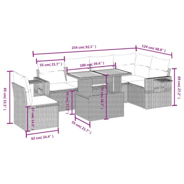 vidaXL Καναπές Σετ 7 τεμ. Μαύρο Συνθετικό Ρατάν με Μαξιλάρια 55x55cm