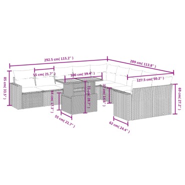 vidaXL Σαλόνι Κήπου Σετ 11 τεμ. Μαύρο Συνθετικό Ρατάν με Μαξιλάρια 55x55cm