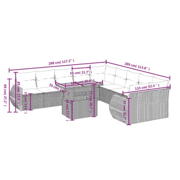 vidaXL Σαλόνι Κήπου Σετ 11 τεμ. Μαύρο Συνθετικό Ρατάν με Μαξιλάρια 55x55cm