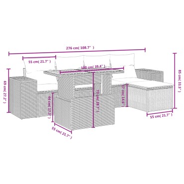 vidaXL Καναπές Κήπου 6 τεμ. Μαύρο από Συνθετικό Ρατάν με Μαξιλάρια 55x55cm