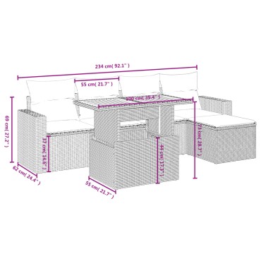 vidaXL Καναπές Κήπου 6 τεμ. Μαύρο από Συνθετικό Ρατάν με Μαξιλάρια 55x55cm