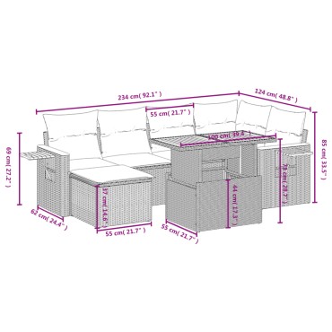 vidaXL Καναπές Σετ 7 τεμ. Μαύρο Συνθετικό Ρατάν με Μαξιλάρια 55x55cm