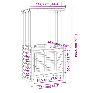 vidaXL Τραπέζι Μπαρ Κήπου με Οροφή 112,5x57x195,5cm Μασίφ Πεύκο 1 τεμ.