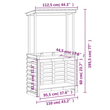 vidaXL Τραπέζι Μπαρ Κήπου με Οροφή Λευκό 112,5x57x195,5cm Μασίφ Πεύκο 1 τεμ.