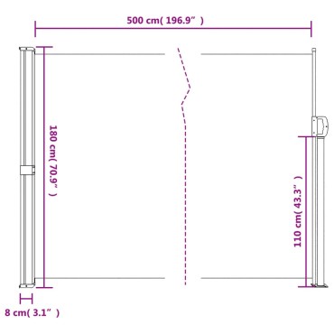 vidaXL Σκίαστρο Πλαϊνό Συρόμενο Ανθρακί 180 x 500 εκ.