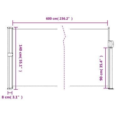 vidaXL Σκίαστρο Πλαϊνό Συρόμενο Καφέ 140 x 600 εκ.