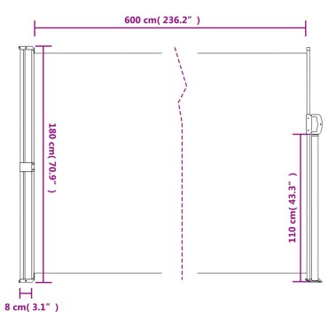 vidaXL Σκίαστρο Πλαϊνό Συρόμενο Κρεμ 180 x 600 εκ.