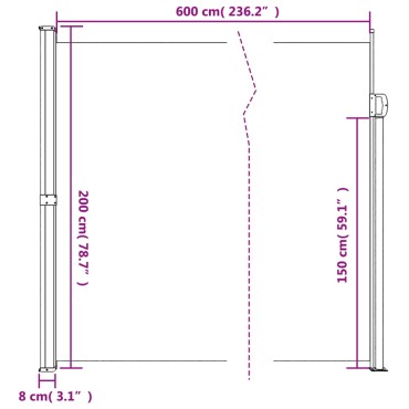 vidaXL Σκίαστρο Πλαϊνό Συρόμενο Μαύρο 200 x 600 εκ.