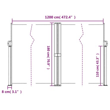 vidaXL Σκίαστρο Πλαϊνό Συρόμενο Καφέ 180 x 1200 εκ.