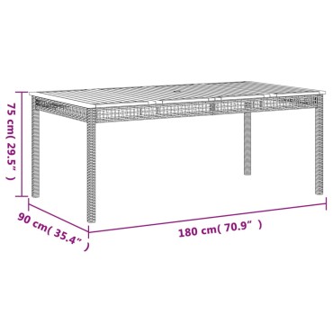 vidaXL Τραπέζι Κήπου Γκρι 180x90x75cm Συνθετικό Ρατάν / Ξύλο Ακακίας 1 τεμ.