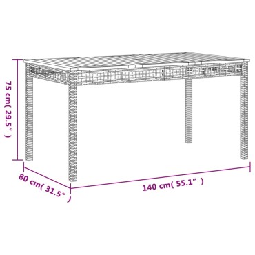 vidaXL Τραπέζι Κήπου Γκρι 140x80x75cm Συνθετικό Ρατάν / Ξύλο Ακακίας 1 τεμ.