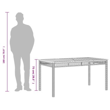 vidaXL Τραπέζι Κήπου Γκρι 140x80x75cm Συνθετικό Ρατάν / Ξύλο Ακακίας 1 τεμ.